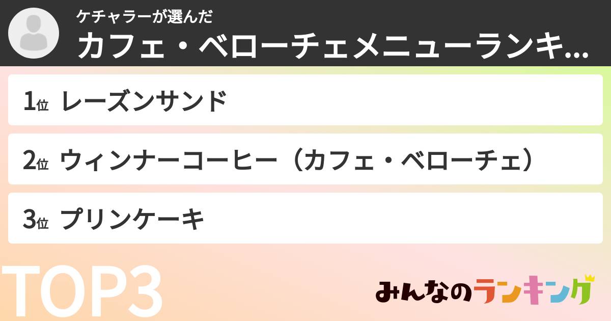 ケチャラーさんの「カフェ・ベローチェメニューランキング」