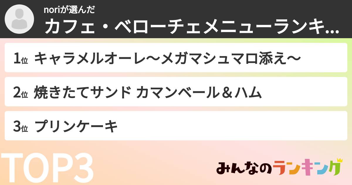noriさんの「カフェ・ベローチェメニューランキング」
