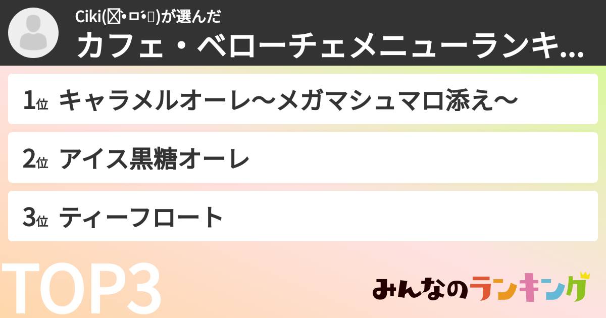 Ciki(๑•̀ㅁ•́๑)さんの「カフェ・ベローチェメニューランキング」