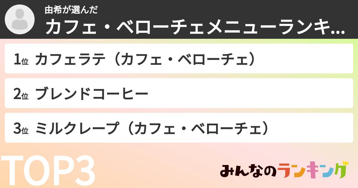 由希さんの「カフェ・ベローチェメニューランキング」
