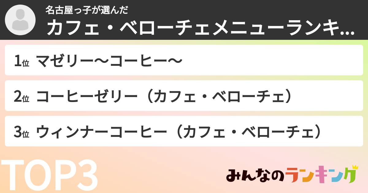 名古屋っ子さんの「カフェ・ベローチェメニューランキング」