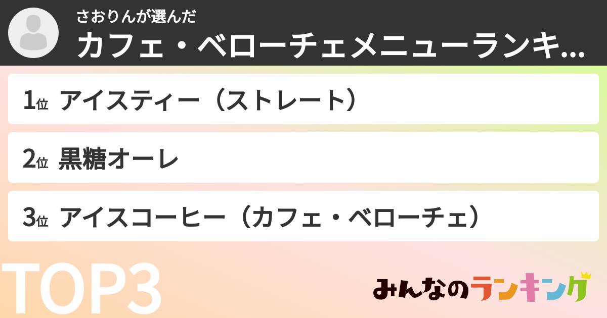 さおりんさんの「カフェ・ベローチェメニューランキング」