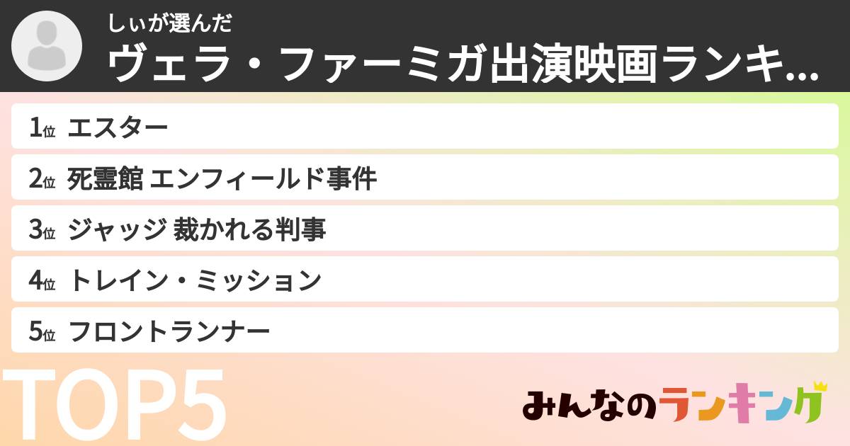 しぃさんの「ヴェラ・ファーミガ出演映画ランキング」