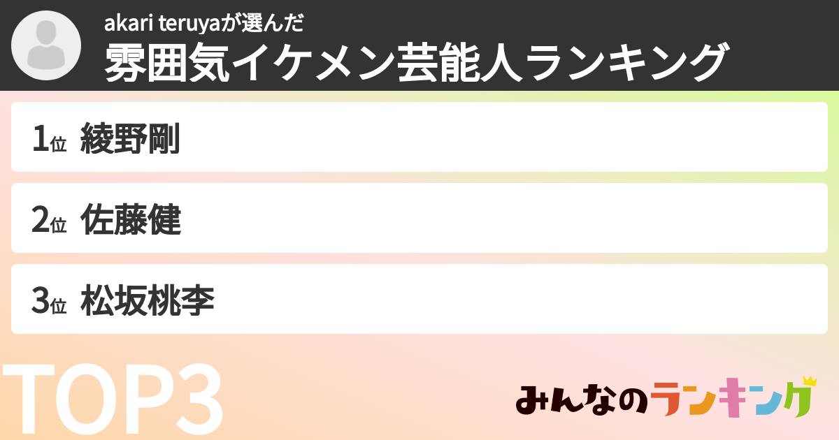 akari teruyaさんの「雰囲気イケメン芸能人ランキング」