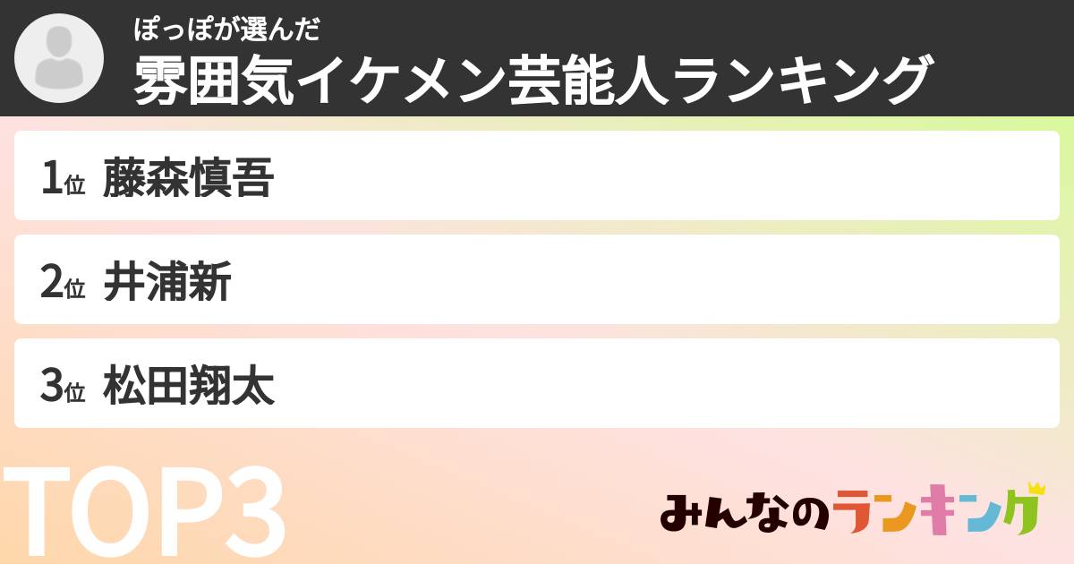 ぽっぽさんの「雰囲気イケメン芸能人ランキング」