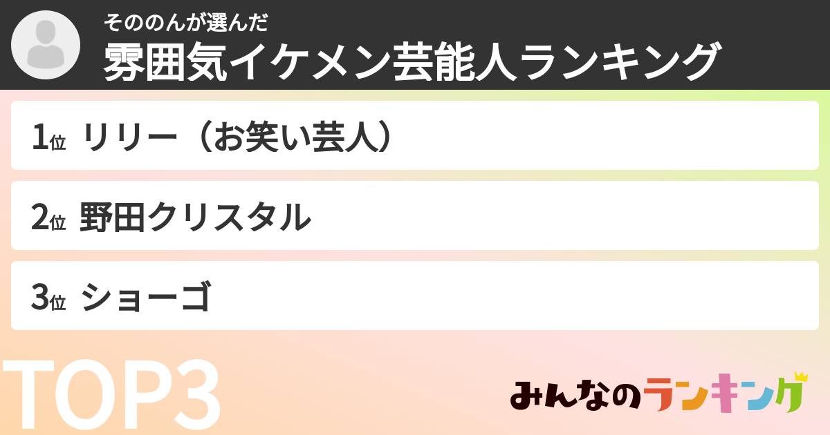 そののんさんの「雰囲気イケメン芸能人ランキング」