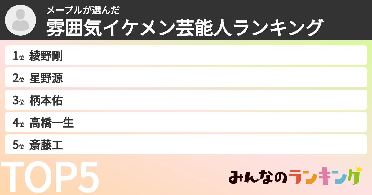 メープルさんの「雰囲気イケメン芸能人ランキング」