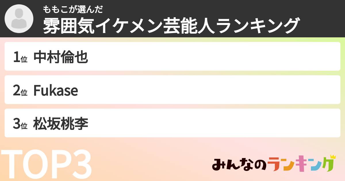 ももこさんの「雰囲気イケメン芸能人ランキング」