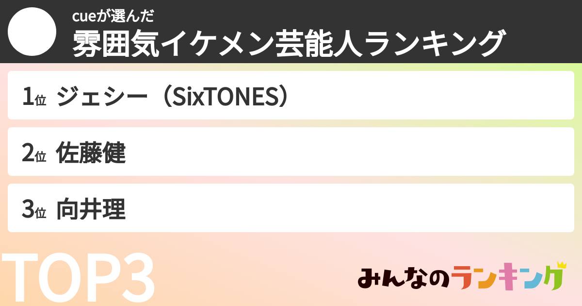cueさんの「雰囲気イケメン芸能人ランキング」