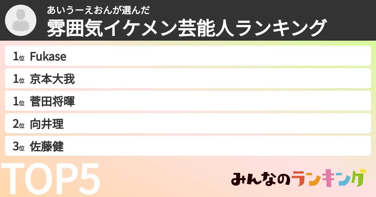 あいうーえおんさんの「雰囲気イケメン芸能人ランキング」