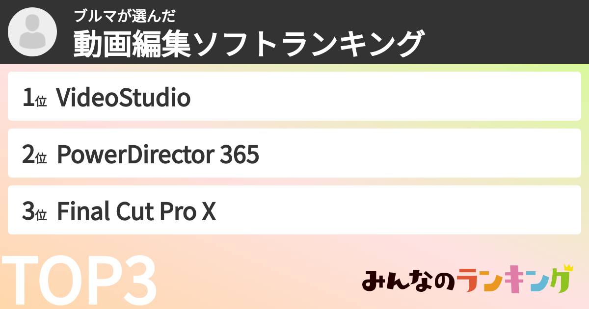 ブルマさんの「動画編集ソフトランキング」