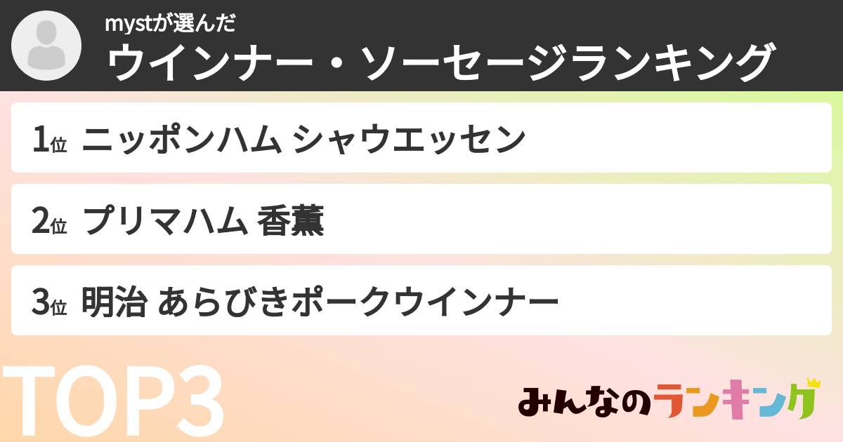 mystさんの「ウインナー・ソーセージランキング」