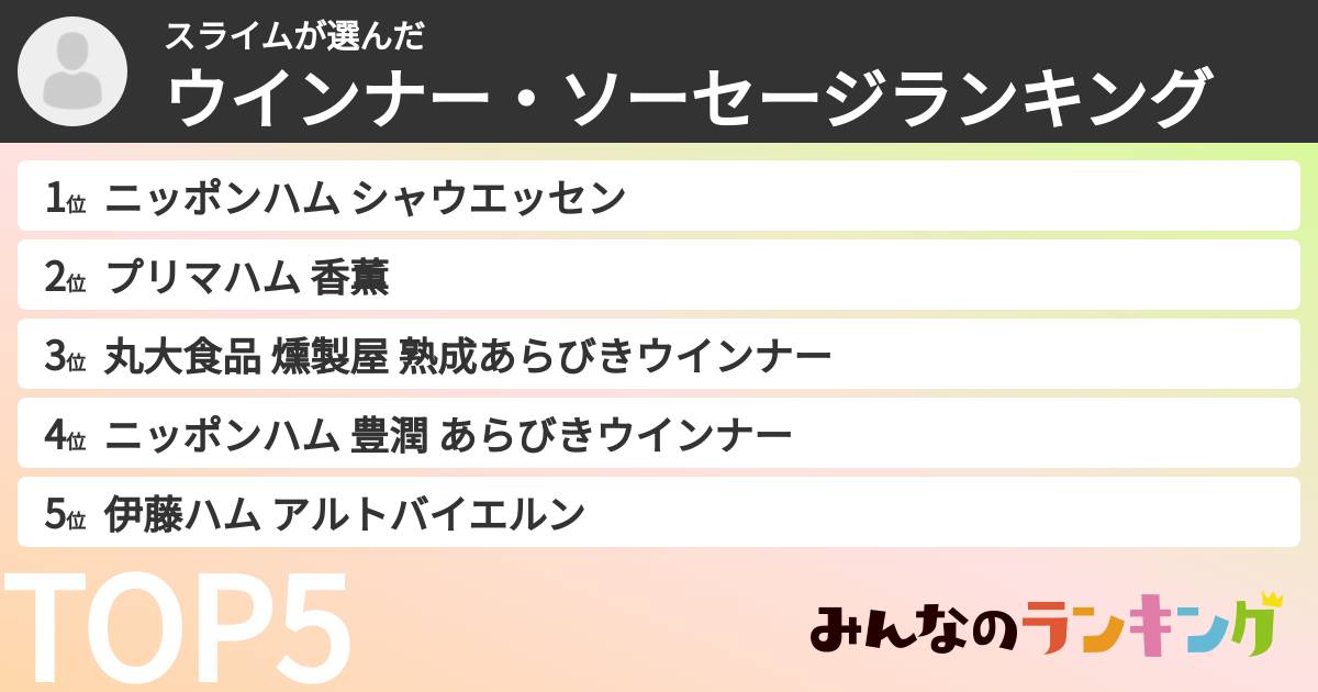 スライムさんの「ウインナー・ソーセージランキング」