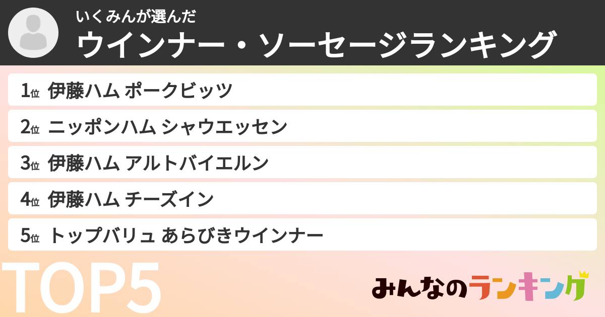 いくみんさんの「ウインナー・ソーセージランキング」