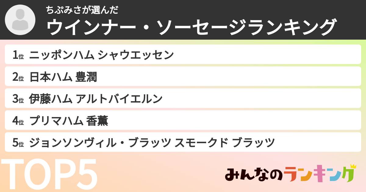 ちぷみささんの「ウインナー・ソーセージランキング」