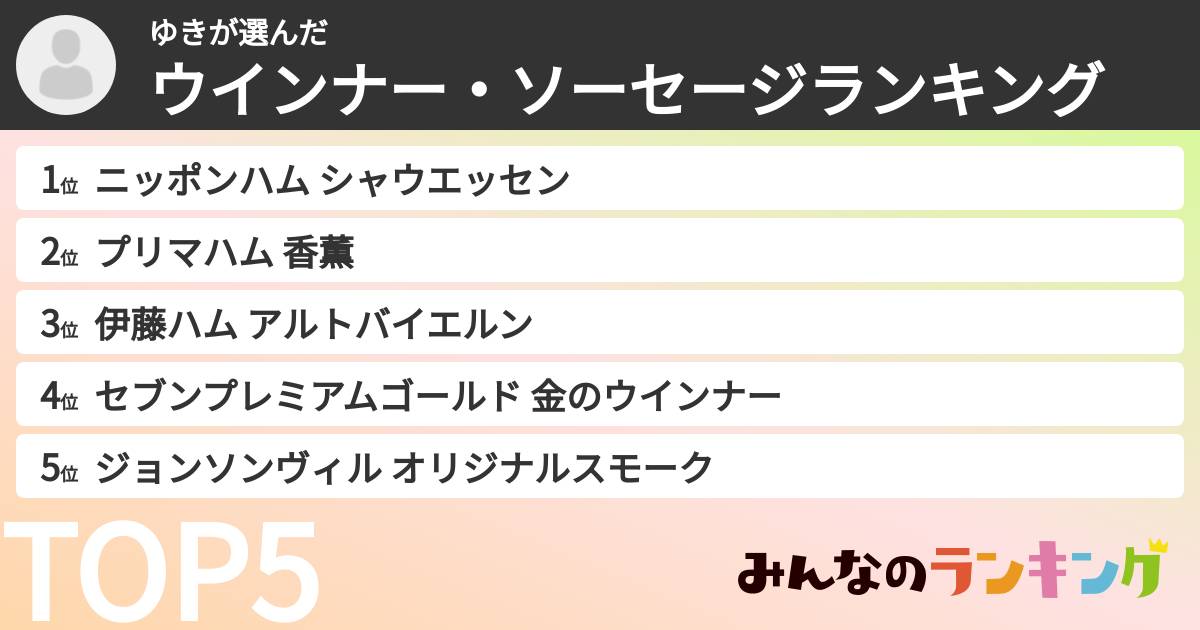 ゆきさんの「ウインナー・ソーセージランキング」