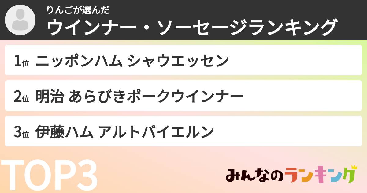 りんごさんの「ウインナー・ソーセージランキング」