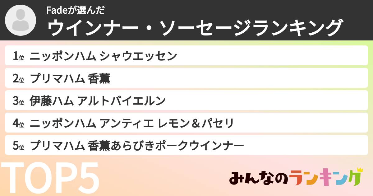 Fadeさんの「ウインナー・ソーセージランキング」