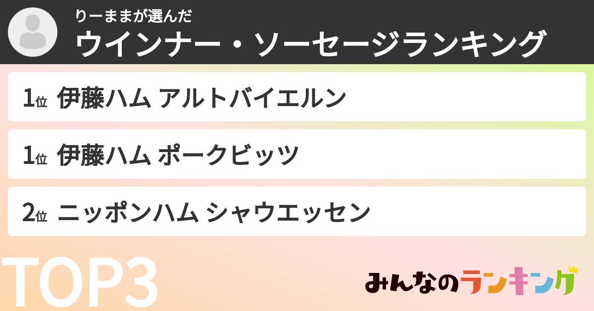 りーままさんの「ウインナー・ソーセージランキング」