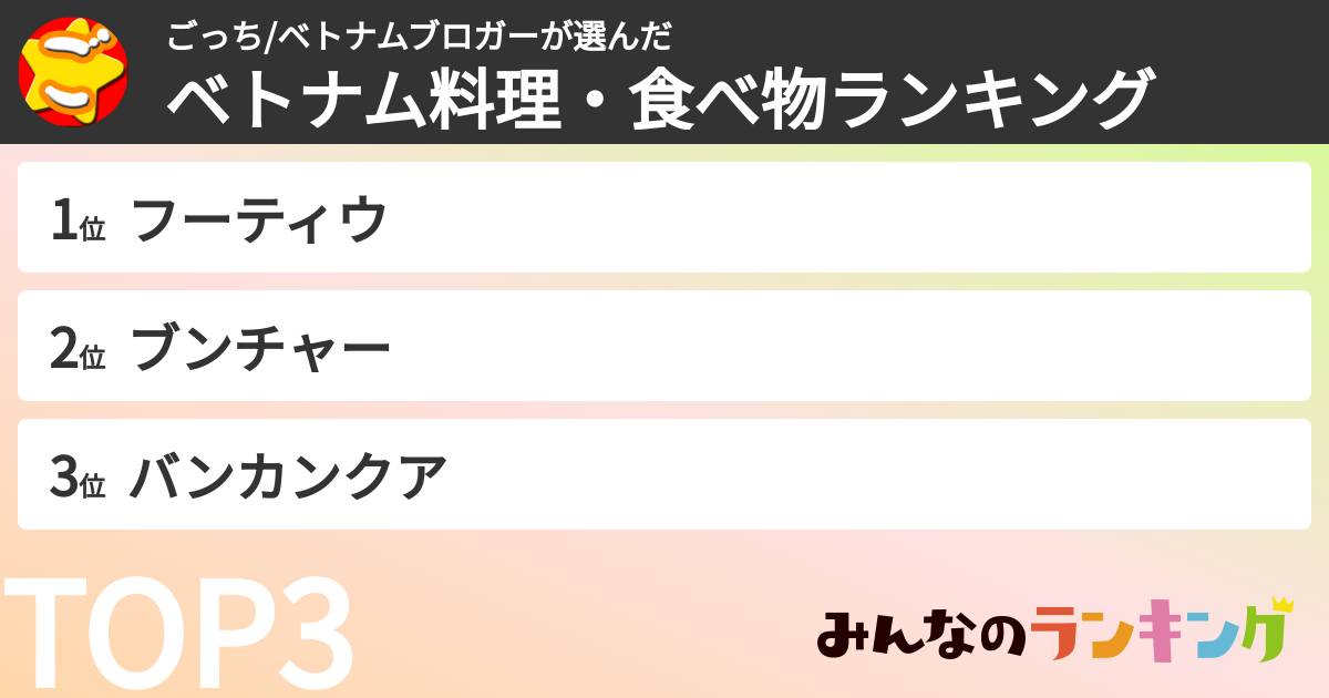 ごっち/ベトナムブロガーさんの「ベトナム料理・食べ物ランキング」