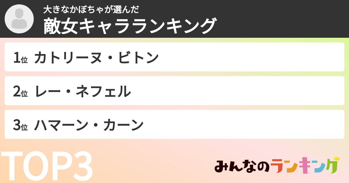 大きなかぼちゃさんの「敵女キャラランキング」