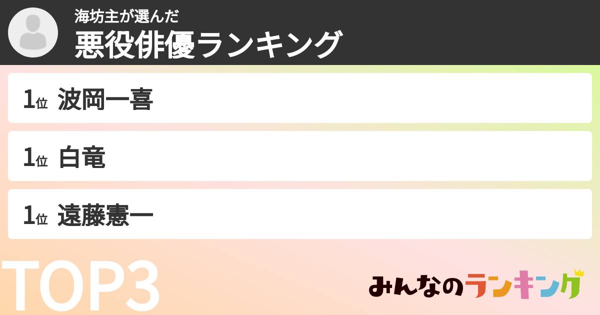 海坊主さんの「悪役俳優ランキング」