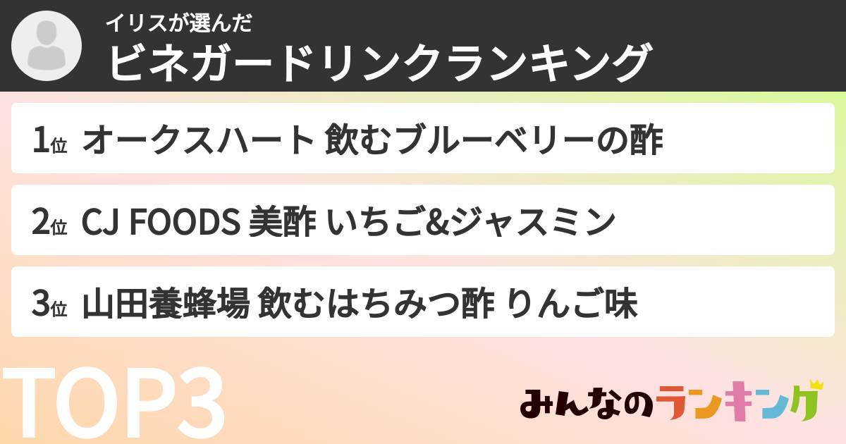 イリスさんの「ビネガードリンクランキング」