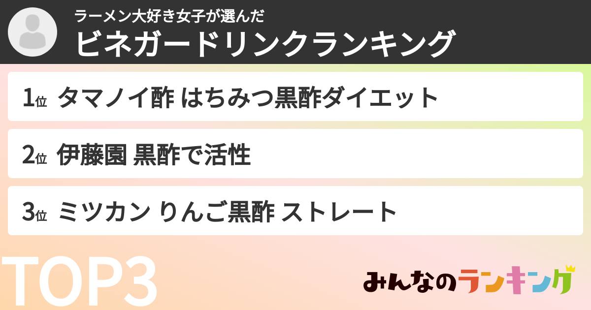 ラーメン大好き女子さんの「ビネガードリンクランキング」