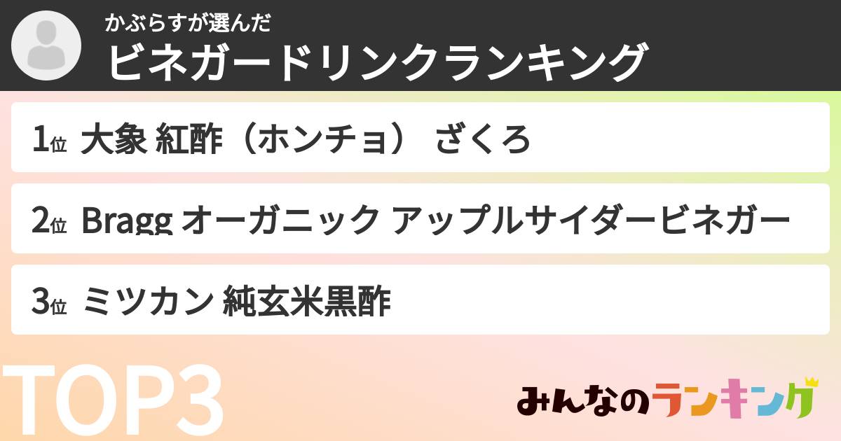 かぶらすさんの「ビネガードリンクランキング」