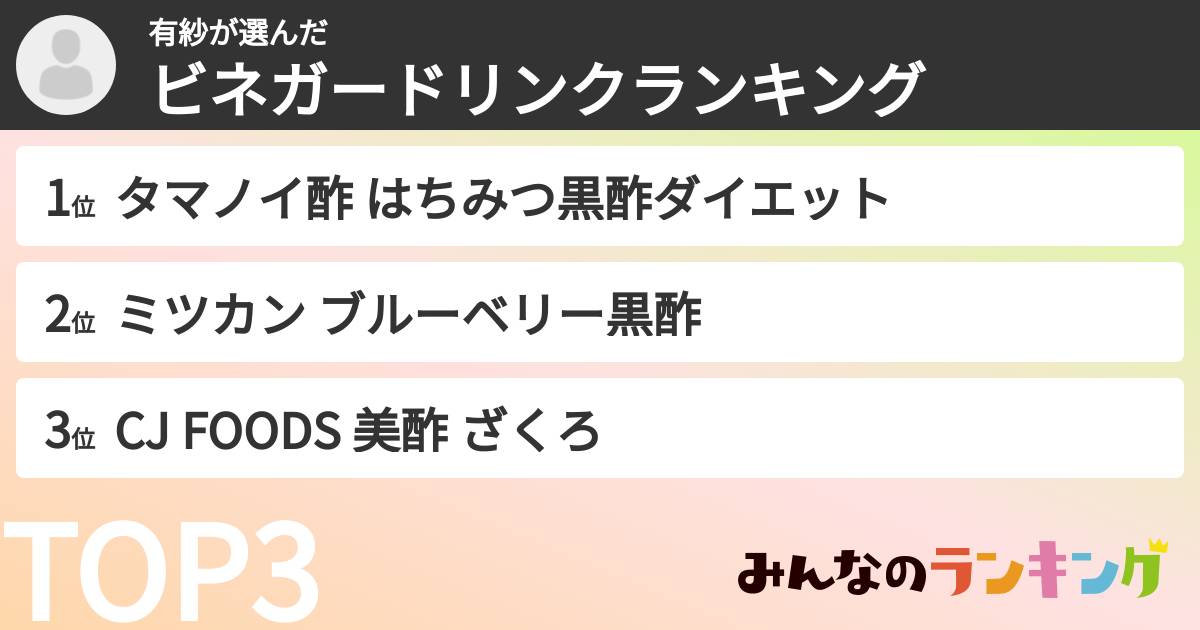 有紗さんの「ビネガードリンクランキング」