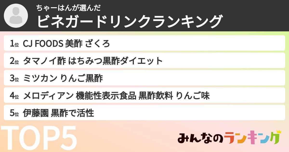 ちゃーはんさんの「ビネガードリンクランキング」