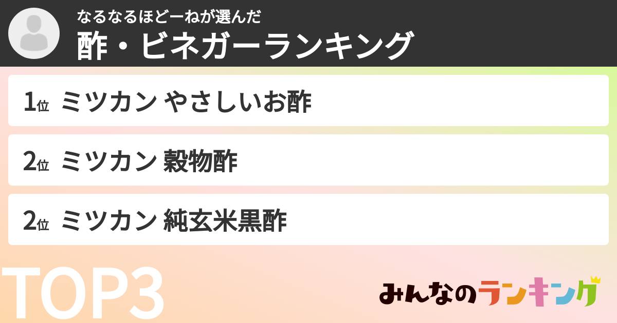 なるなるほどーねさんの「酢・ビネガーランキング」