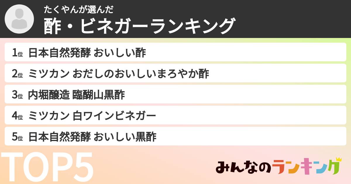 たくやんさんの「酢・ビネガーランキング」