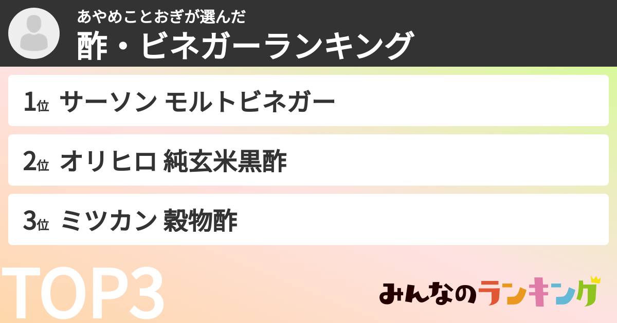あやめことおぎさんの「酢・ビネガーランキング」