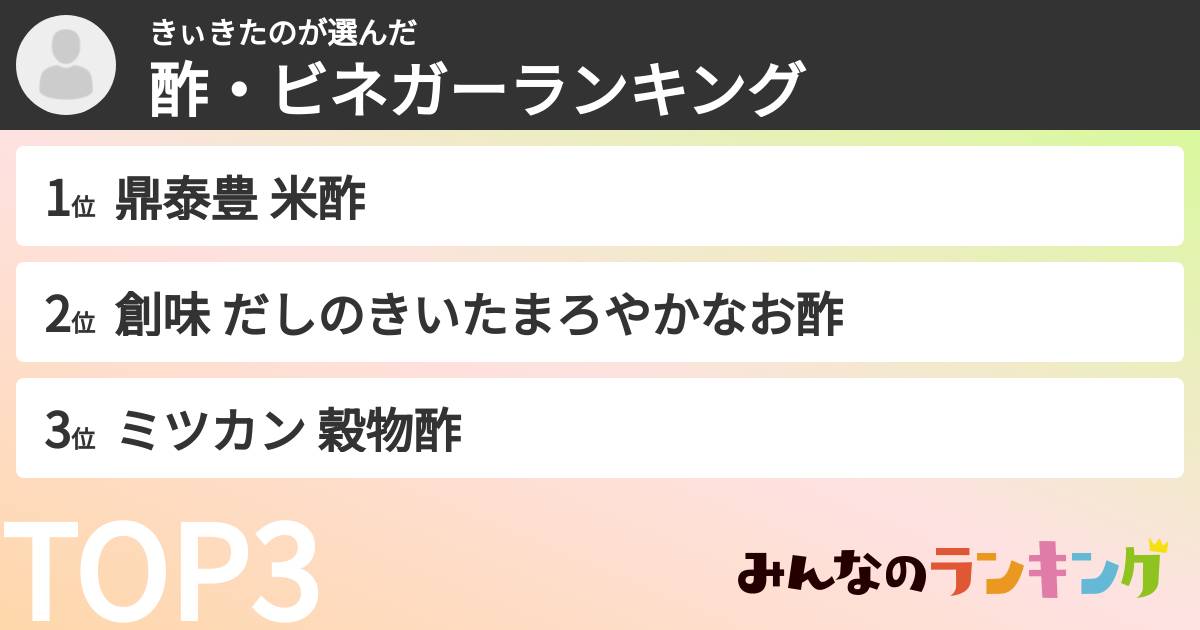 きぃきたのさんの「酢・ビネガーランキング」