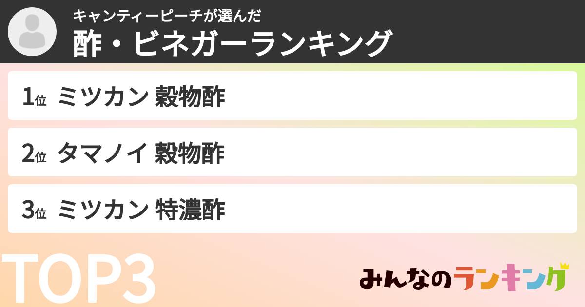 キャンティーピーチさんの「酢・ビネガーランキング」