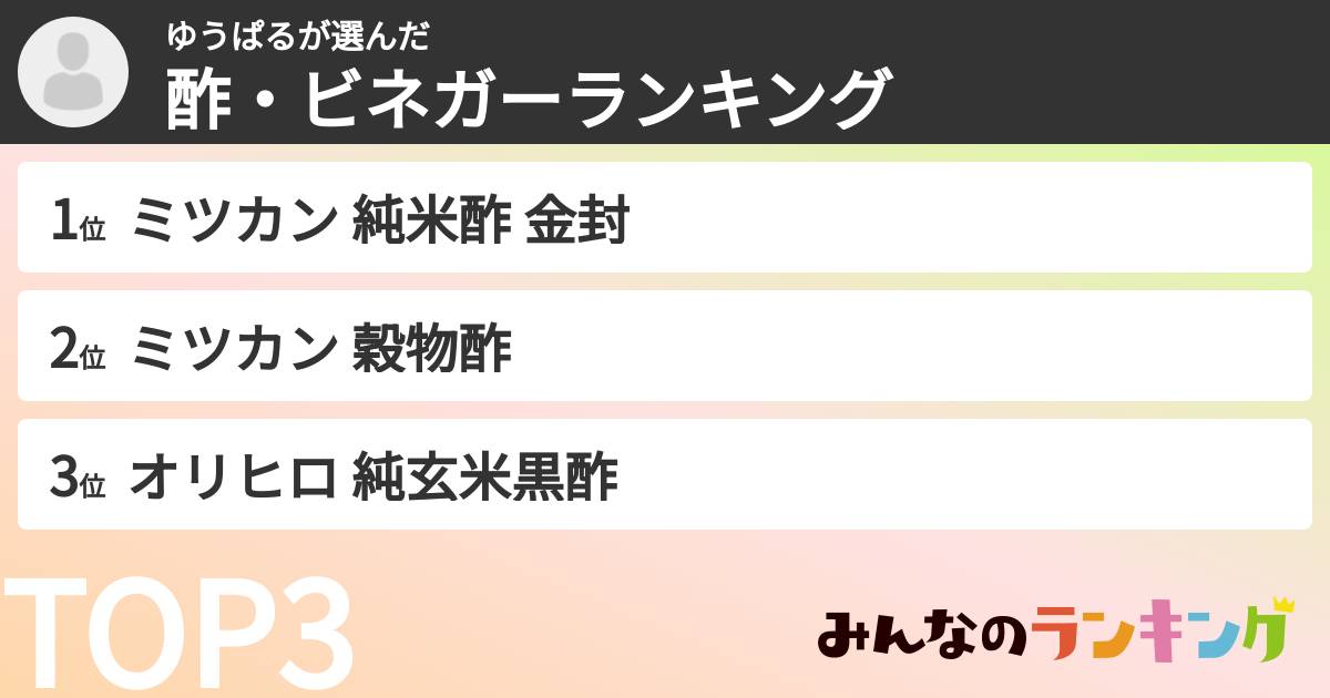 ゆうぱるさんの「酢・ビネガーランキング」