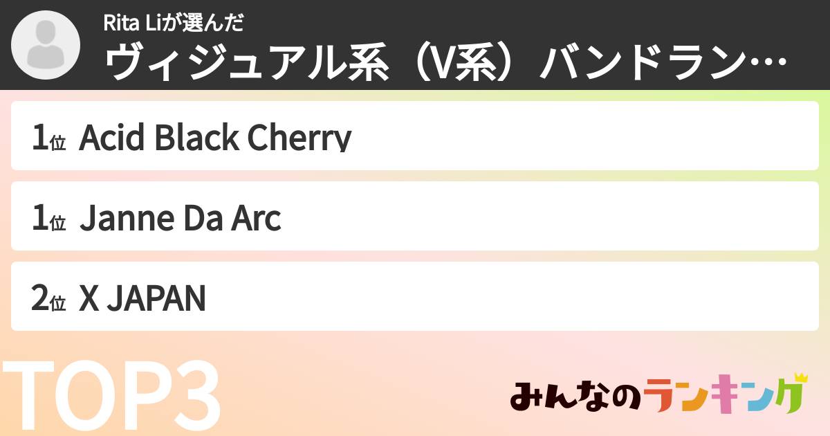 Rita Liさんの「ヴィジュアル系(V系)バンドランキング」