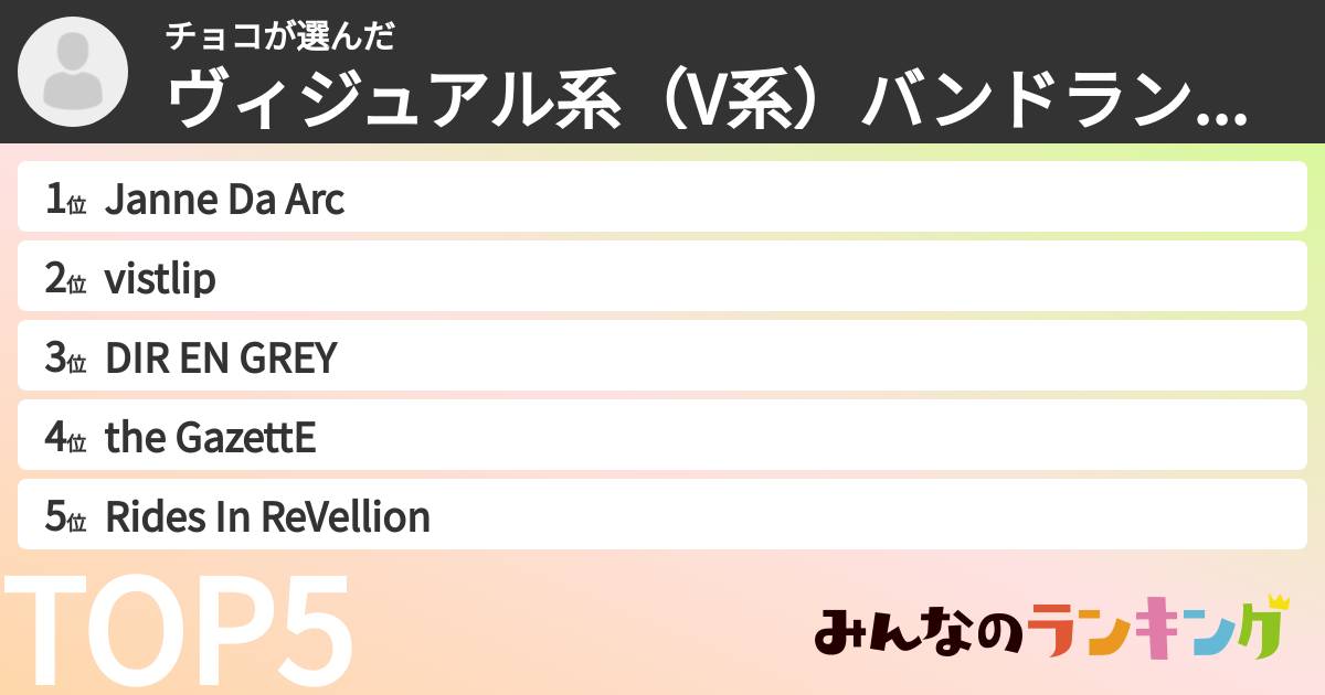 チョコさんの「ヴィジュアル系(V系)バンドランキング」