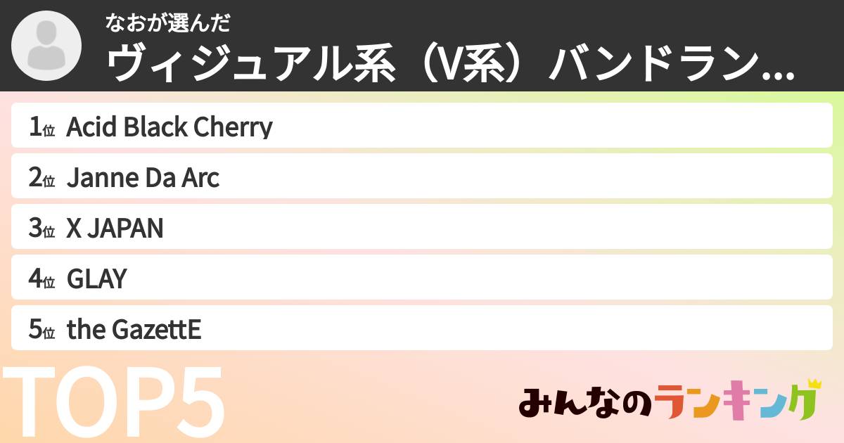 なおさんの「ヴィジュアル系(V系)バンドランキング」