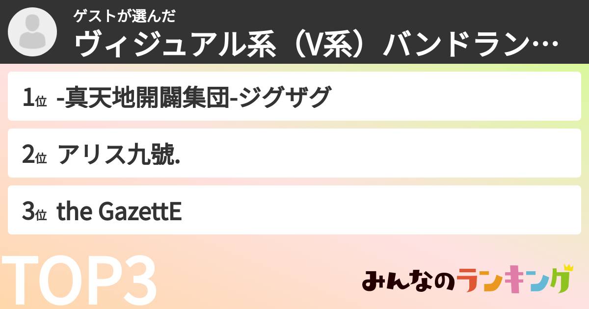 ゲストさんの「ヴィジュアル系(V系)バンドランキング」