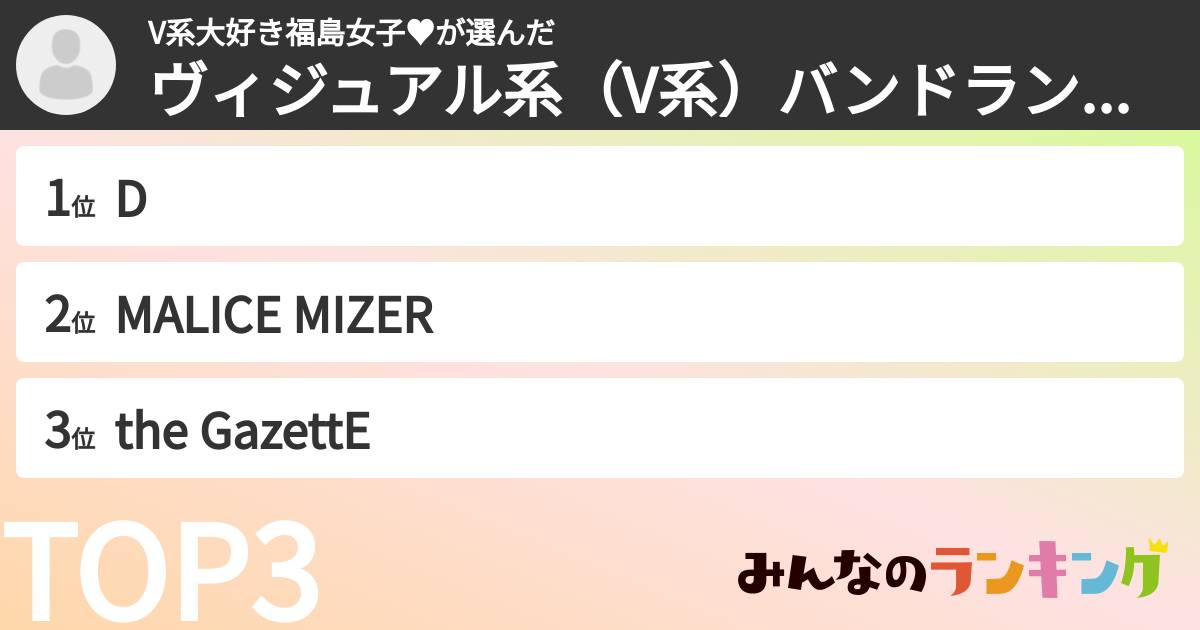 V系大好き福島女子♥さんの「ヴィジュアル系（V系）バンドランキング」