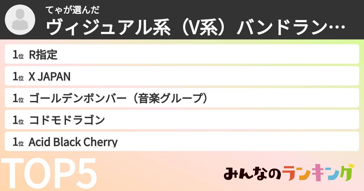 てゃさんの「ヴィジュアル系(V系)バンドランキング」