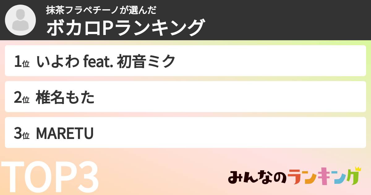 抹茶フラペチーノさんの「ボカロPランキング」