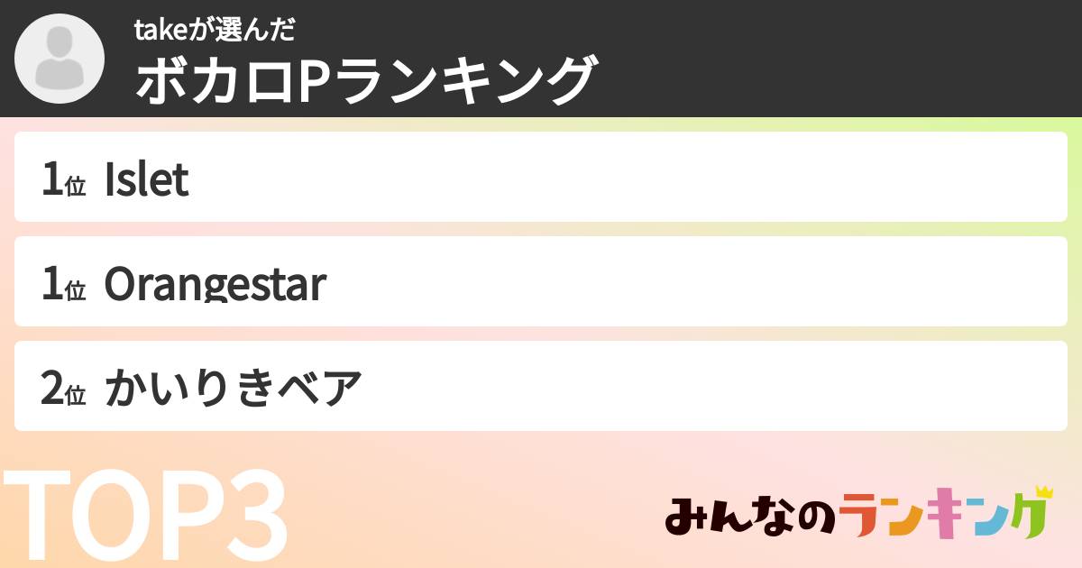 takeさんの「ボカロPランキング」