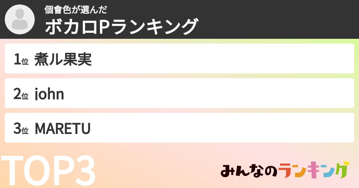 個會色さんの「ボカロPランキング」