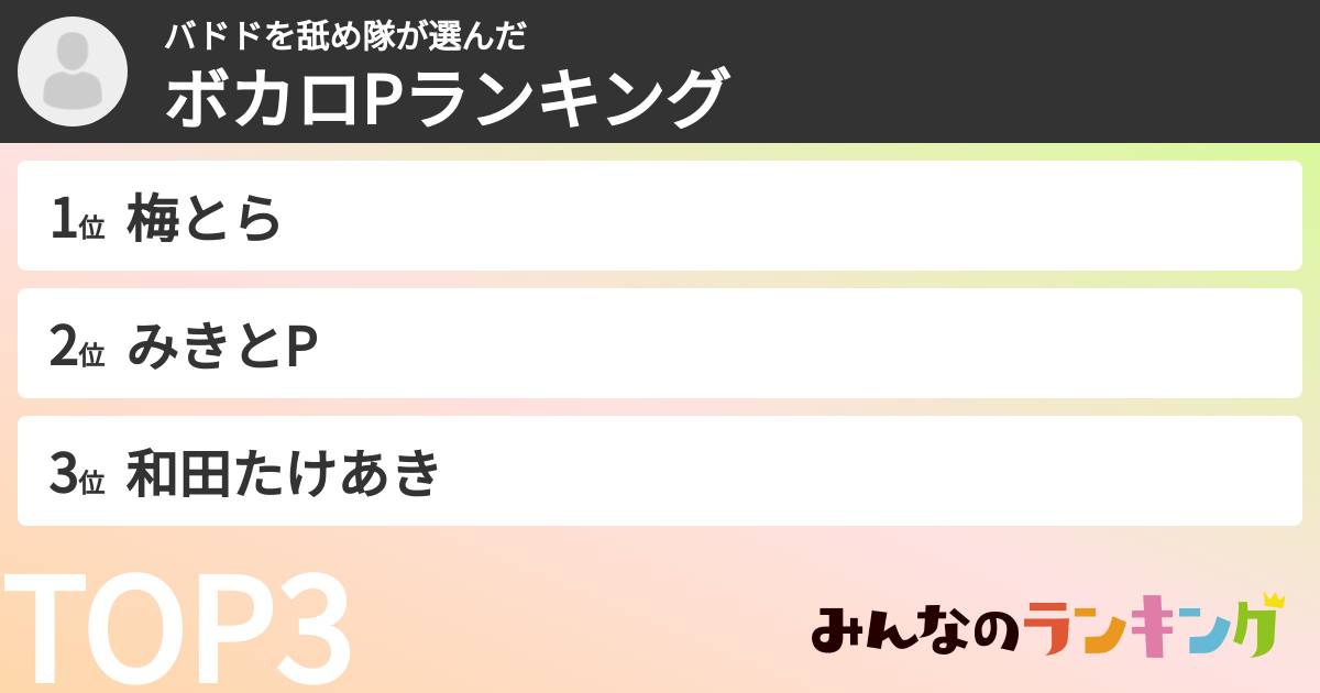 バドドを舐め隊さんの「ボカロPランキング」