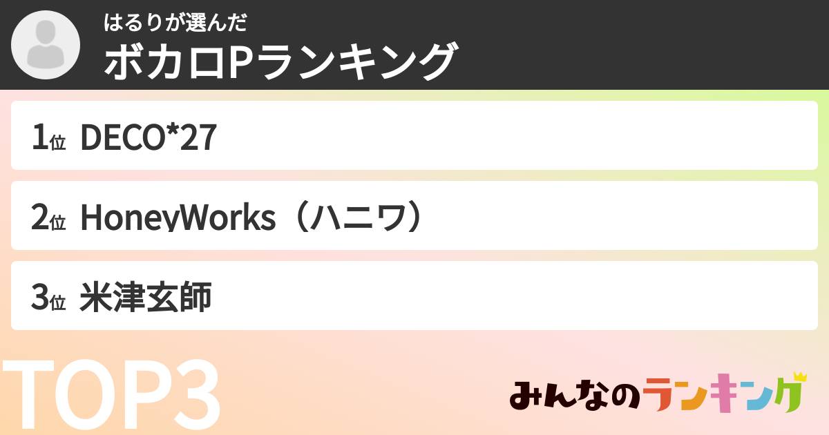 はるりさんの「ボカロPランキング」