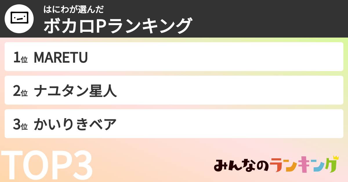 はにわさんの「ボカロPランキング」