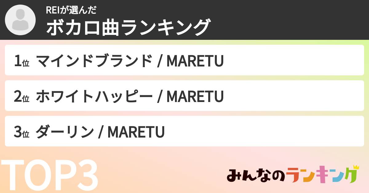 REIさんの「ボカロ曲ランキング」